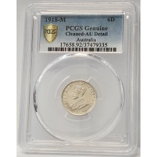 AUSTRALIA 1918 . SIXPENCE . PCGS GENUINE